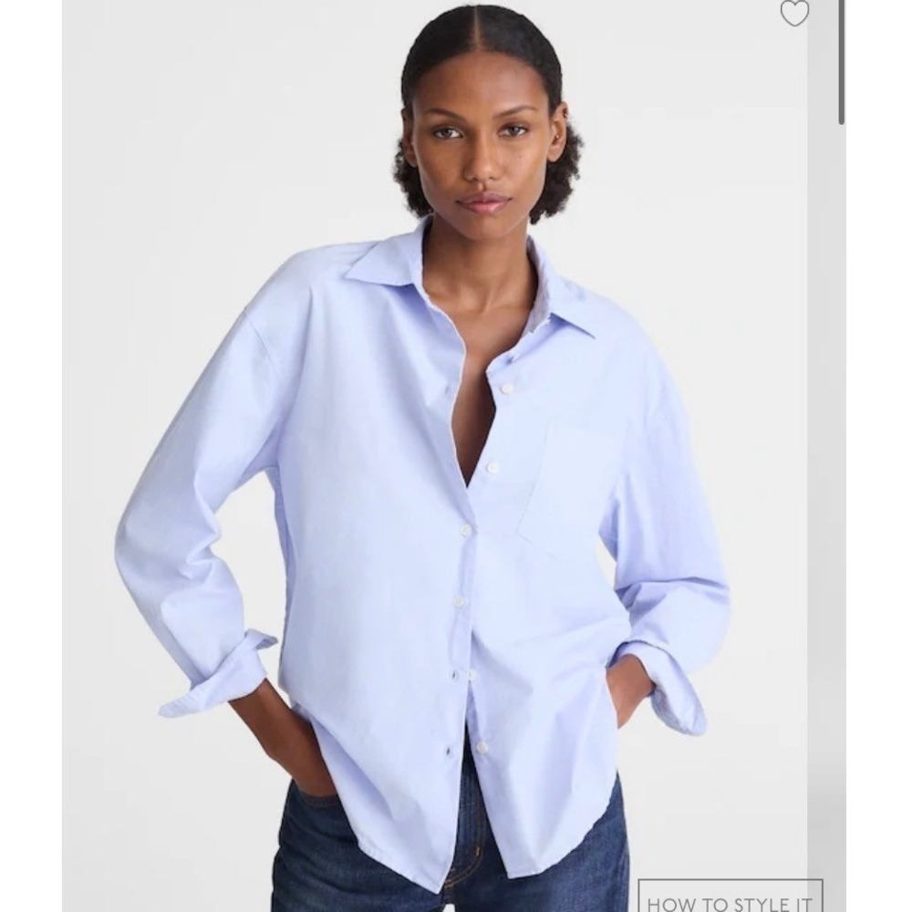 Madewell Top Womens Small The Easy Shirt in Poplin Light Blue Button Up NY392